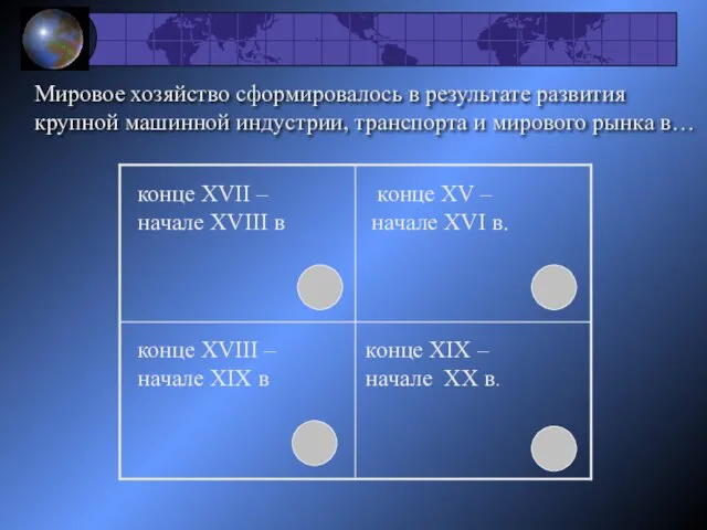 Мировое хозяйство сформировалось в результате развития крупной машинной индустрии, транспорта