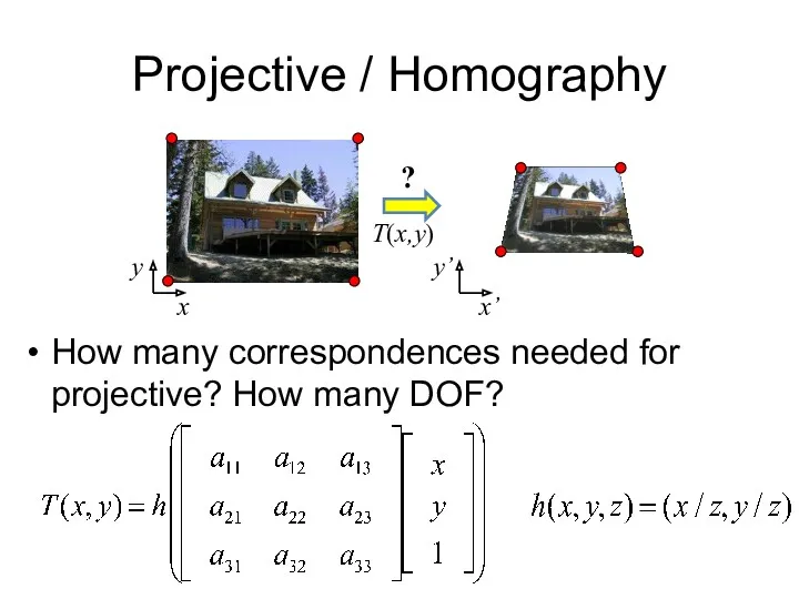 Projective / Homography How many correspondences needed for projective? How