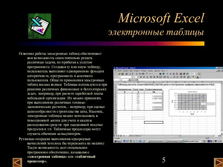 Microsoft Excel электронные таблицы Освоение работы электронных таблиц обеспечивает вам