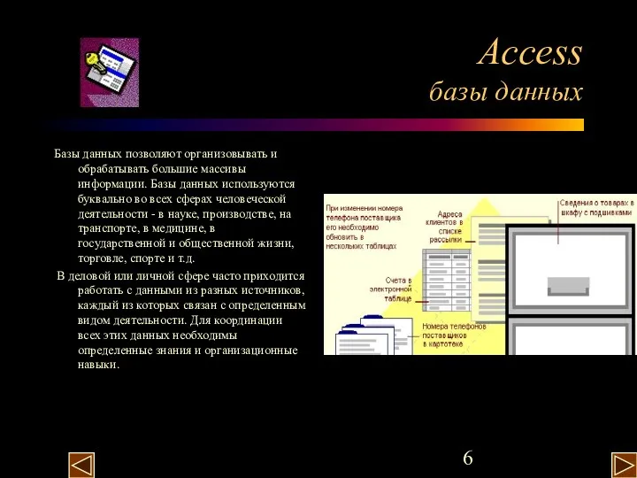 Access базы данных Базы данных позволяют организовывать и обрабатывать большие
