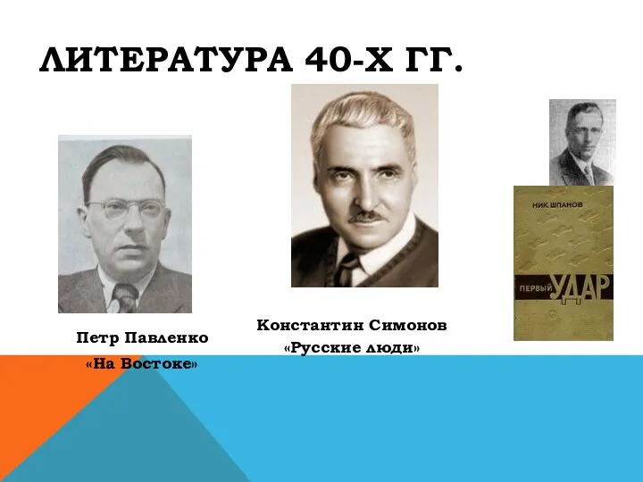 Петр Павленко «На Востоке» ЛИТЕРАТУРА 40-Х ГГ. Константин Симонов «Русские люди»