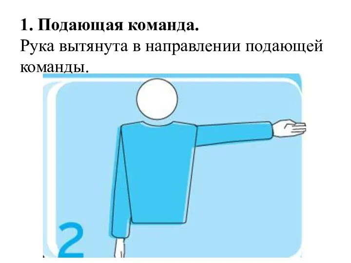 1. Подающая команда. Рука вытянута в направлении подающей команды.