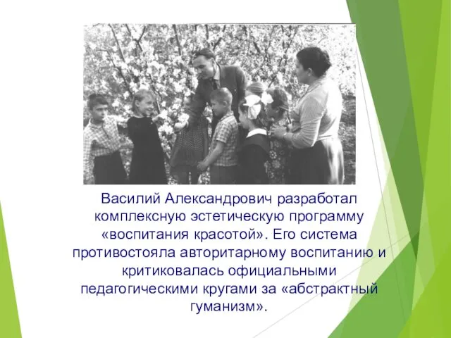 Василий Александрович разработал комплексную эстетическую программу «воспитания красотой». Его система