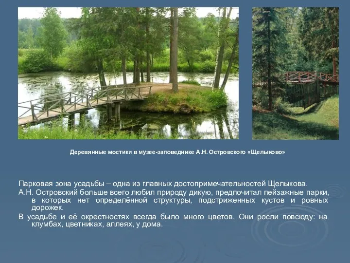 Деревянные мостики в музее-заповеднике А.Н. Островского «Щелыково» Парковая зона усадьбы – одна из