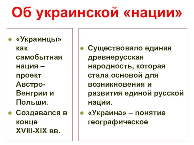 Об украинской «нации» «Украинцы» как самобытная нация – проект Австро-Венгрии