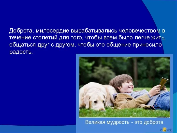 Доброта, милосердие вырабатывались человечеством в течение столетий для того, чтобы