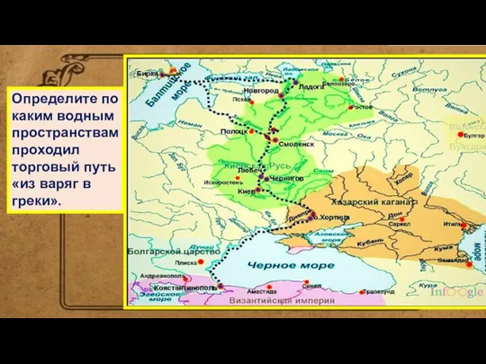 Определите по каким водным пространствам проходил торговый путь «из варяг в греки».