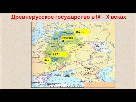 Древнерусское государство в IX – X веках Новгород Киев 862 г. 882 г.