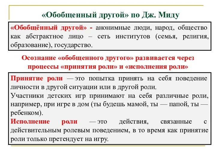 «Обобщенный другой» по Дж. Миду «Обобщённый другой» - анонимные люди,