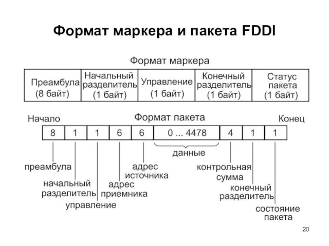 Формат маркера и пакета FDDI