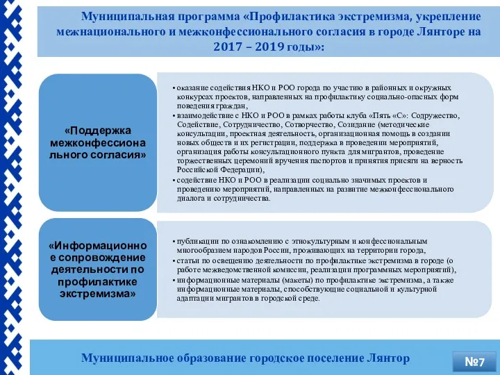 Муниципальная программа «Профилактика экстремизма, укрепление межнационального и межконфессионального согласия в