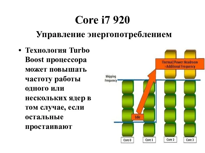 Core i7 920 Управление энергопотреблением Технология Turbo Boost процессора может