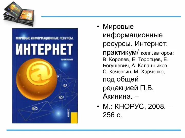 Мировые информационные ресурсы. Интернет: практикум/ колл.авторов: В. Королев, Е. Торопцев,