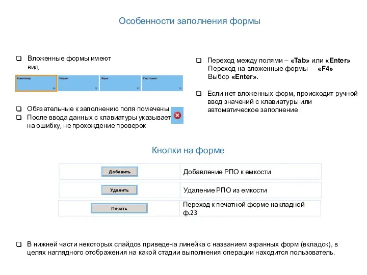 Особенности заполнения формы Обязательные к заполнению поля помечены После ввода