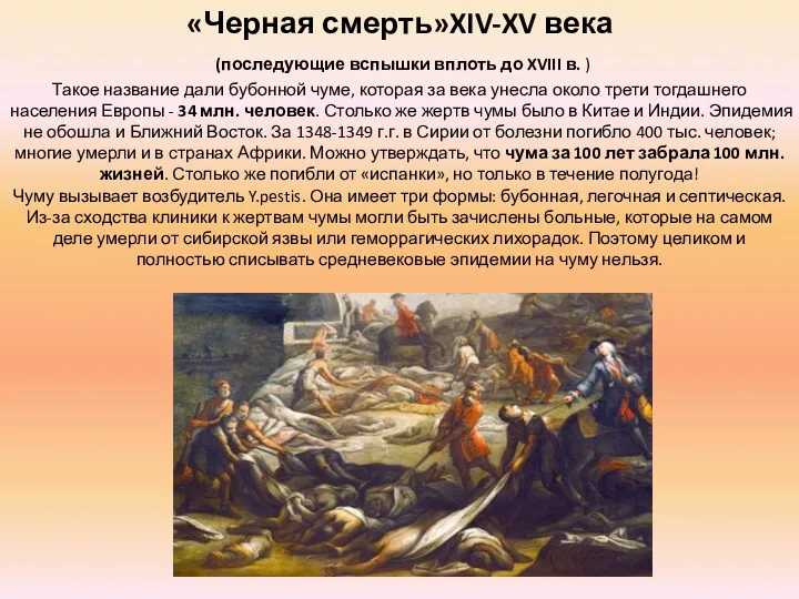 «Черная смерть»XIV-XV века (последующие вспышки вплоть до XVIII в. )