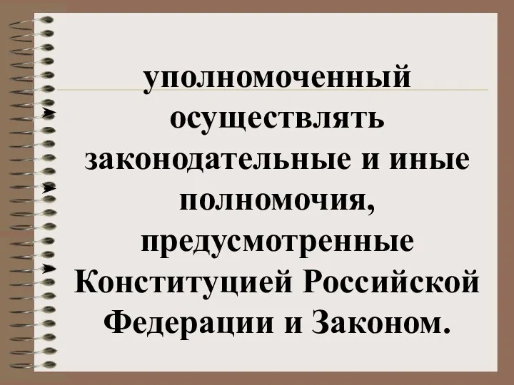 уполномоченный осуществлять законодательные и иные полномочия, предусмотренные Конституцией Российской Федерации и Законом.