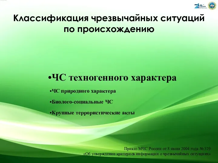 Классификация чрезвычайных ситуаций по происхождению ЧС техногенного характера ЧС природного