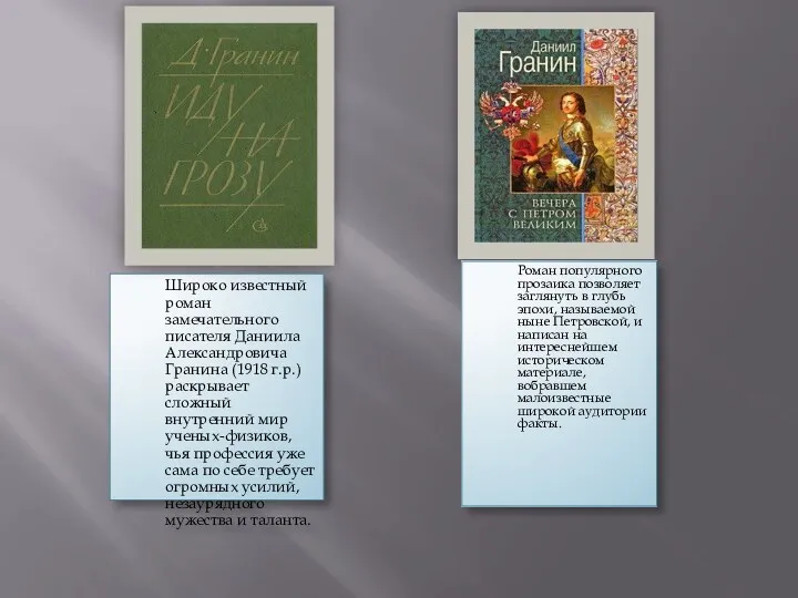 Широко известный роман замечательного писателя Даниила Александровича Гранина (1918 г.р.)