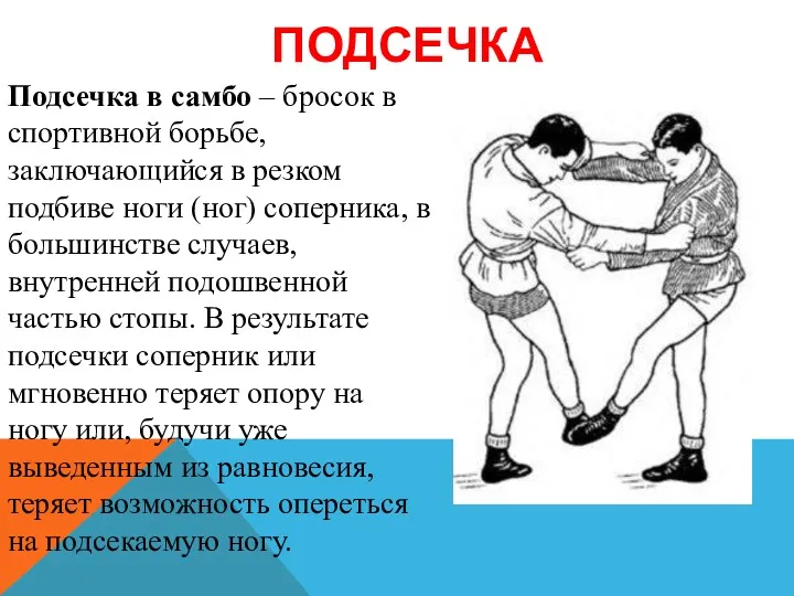 Подсечка в самбо – бросок в спортивной борьбе, заключающийся в