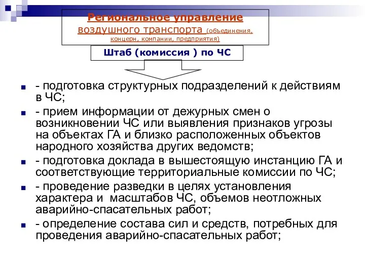 - подготовка структурных подразделений к действиям в ЧС; - прием