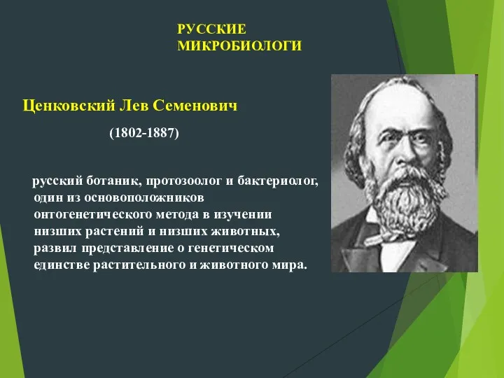 Ценковский Лев Семенович (1802-1887) русский ботаник, протозоолог и бактериолог, один