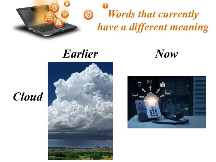 Words that currently have a different meaning Cloud Earlier Now