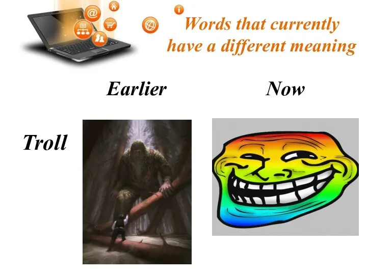 Words that currently have a different meaning Troll Earlier Now