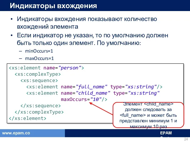 Индикаторы вхождения Индикаторы вхождения показывают количество вхождений элемента Если индикатор