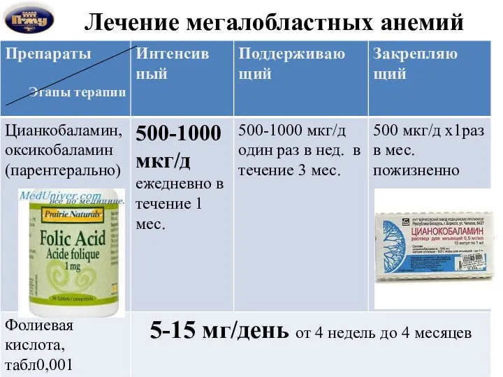 Лечение мегалобластных анемий