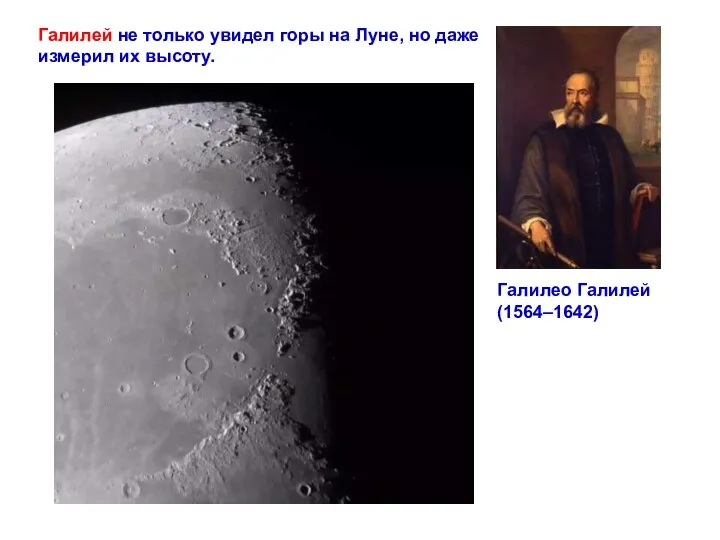 Галилей не только увидел горы на Луне, но даже измерил их высоту. Галилео Галилей (1564–1642)