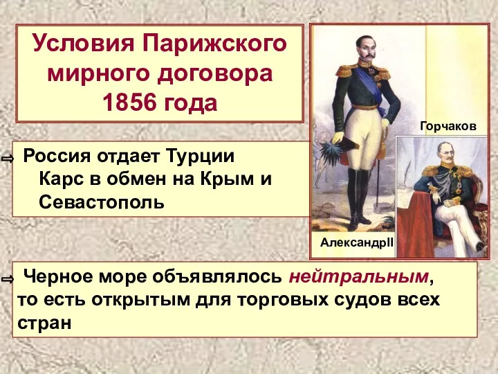 Условия Парижского мирного договора 1856 года Россия отдает Турции Карс