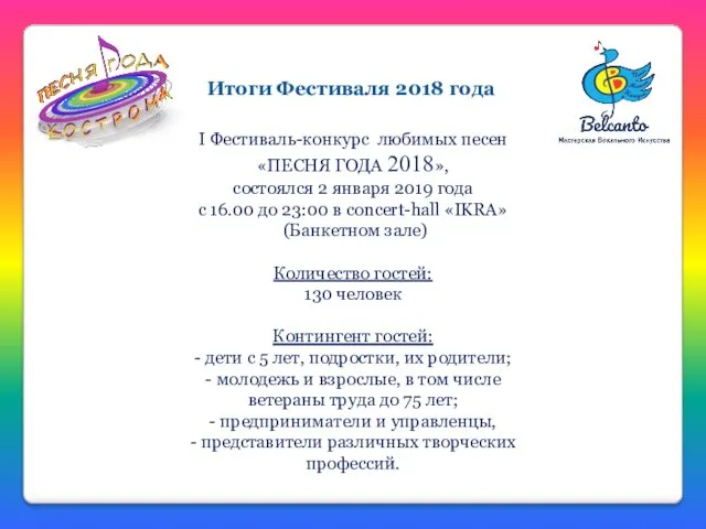 I Фестиваль-конкурс любимых песен «ПЕСНЯ ГОДА 2018», состоялся 2 января