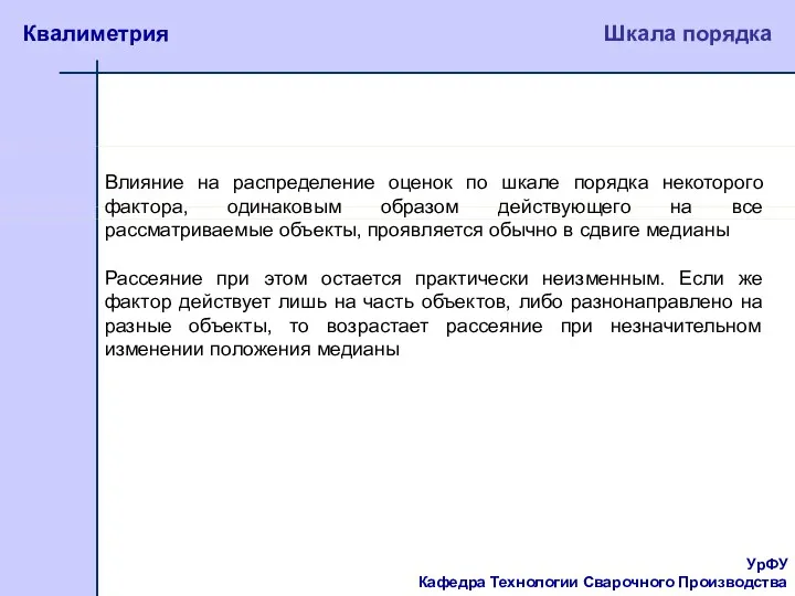 УрФУ Кафедра Технологии Сварочного Производства Квалиметрия Шкала порядка Влияние на распределение оценок по