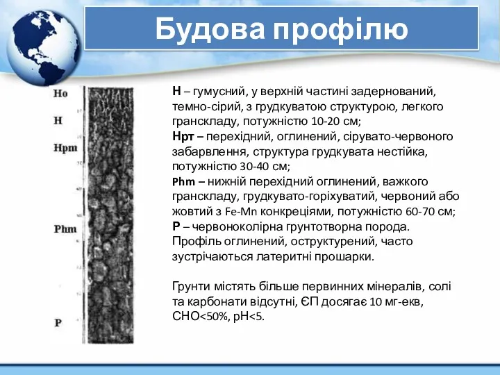 Будова профілю Н – гумусний, у верхній частині задернований, темно-сірий,