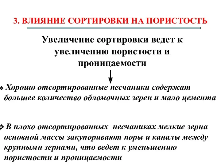 3. ВЛИЯНИЕ СОРТИРОВКИ НА ПОРИСТОСТЬ Увеличение сортировки ведет к увеличению