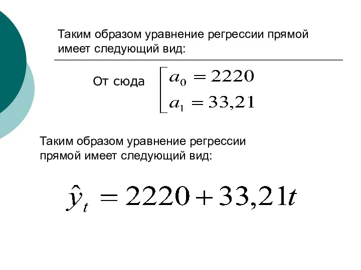 Таким образом уравнение регрессии прямой имеет следующий вид: От сюда