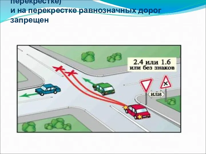 Обгон на второстепенной дороге (на перекрестке) и на перекрестке равнозначных дорог запрещен