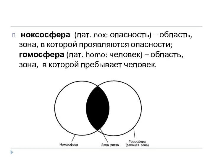 ноксосфера (лат. nox: опасность) – область, зона, в которой проявляются опасности; гомосфера (лат.