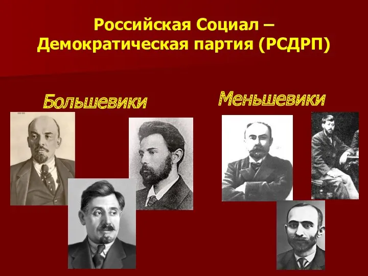 Российская Социал – Демократическая партия (РСДРП) Большевики Меньшевики