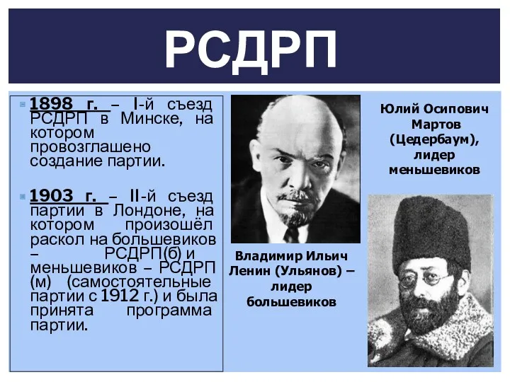1898 г. – I-й съезд РСДРП в Минске, на котором