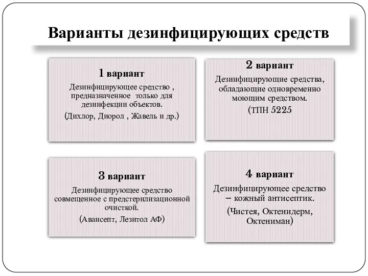 Варианты дезинфицирующих средств