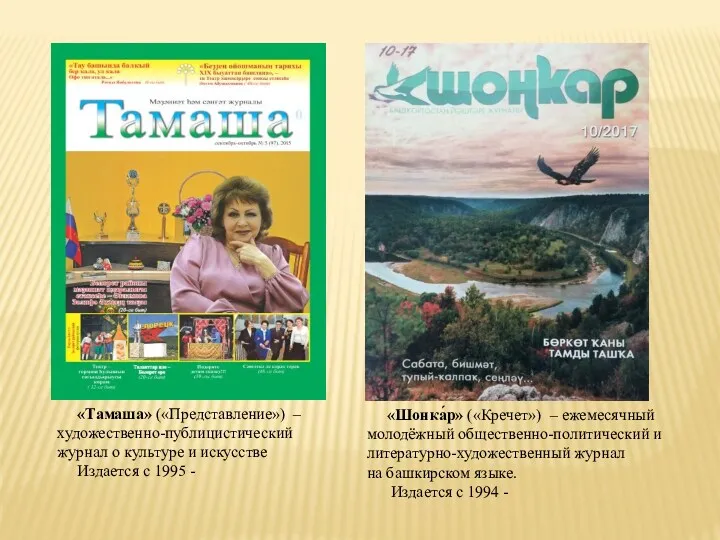 «Тамаша» («Представление») – художественно-публицистический журнал о культуре и искусстве Издается