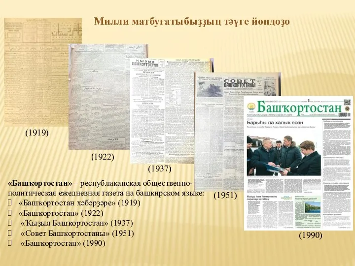 «Башҡортостан» – республиканская общественно-политическая ежедневная газета на башкирском языке: «Башҡортостан