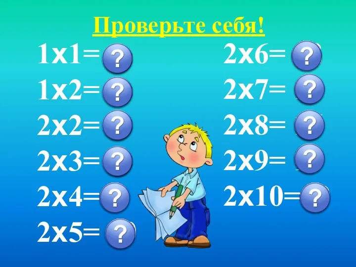 Проверьте себя! 1х1= 1 1х2= 2 2х2= 4 2х3= 6