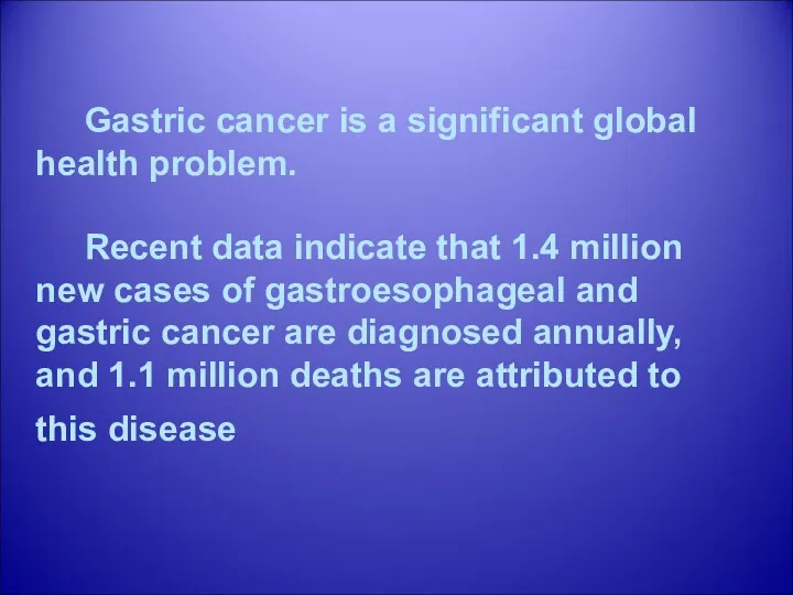 Gastric cancer is a significant global health problem. Recent data