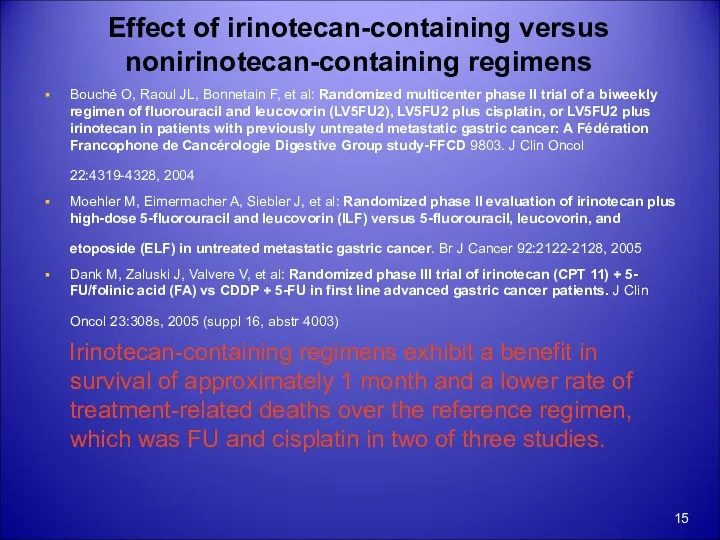 Effect of irinotecan-containing versus nonirinotecan-containing regimens Bouché O, Raoul JL,