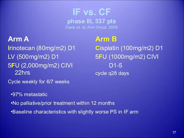 IF vs. CF phase III, 337 pts Dank et. al,