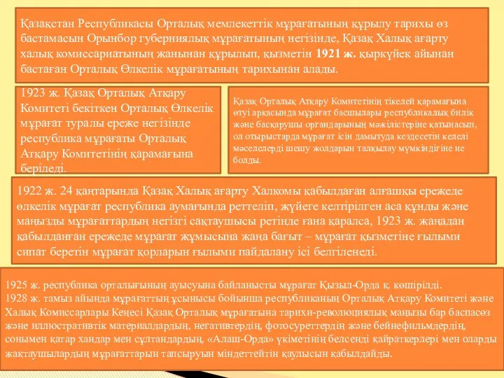 Қазақстан Республикасы Орталық мемлекеттік мұрағатының құрылу тарихы өз бастамасын Орынбор