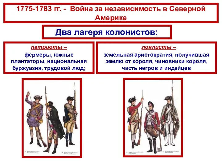 1775-1783 гг. - Война за независимость в Северной Америке патриоты