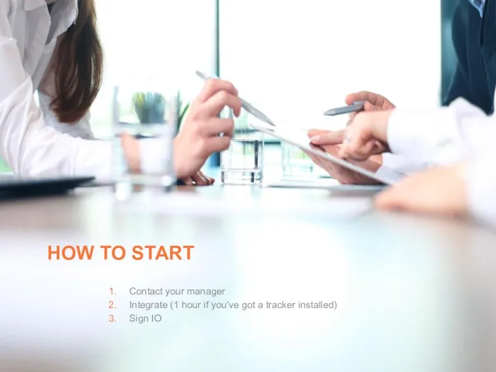 HOW TO START Contact your manager Integrate (1 hour if